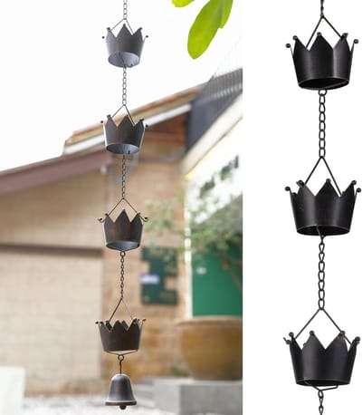 Regenketting - Dakgoot decoratie - Tuin versieren - Met kroon design - 26 meter - Antiek zwart