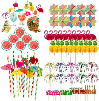 Kleurige Cocktaildecoraties met 90 Stuks Parapluutjes, Rietjes en Vuurwerk voor Feestjes, Bruiloften en Zomerborrels