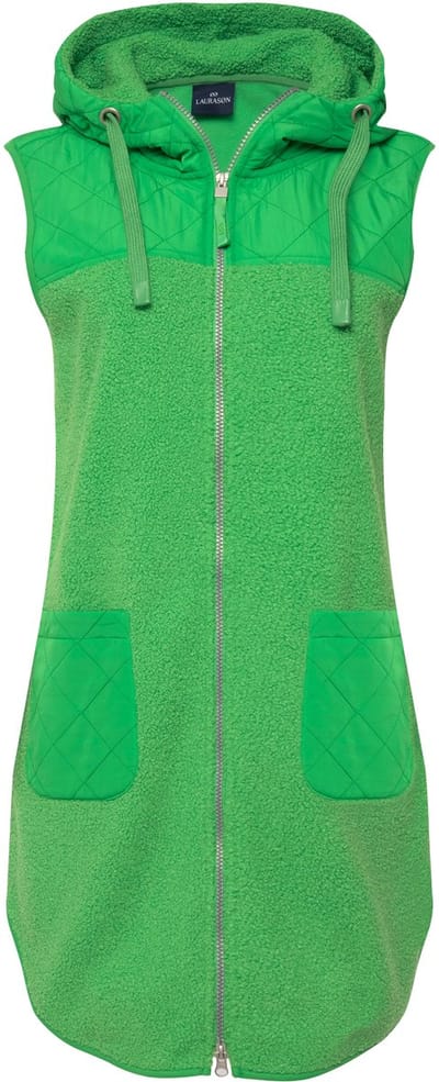 Laurasøn - Dames - Vest teddyfleece en doorgestikt capuchon tweerichtingsrits - Kiwi - Maat L