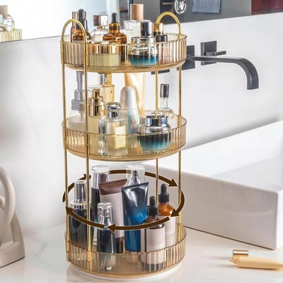 360° Rotating Makeup Organizer voor Cosmetica, Huidverzorging en Parfum - 3 Laags Goud voor Dresser en Badkamer