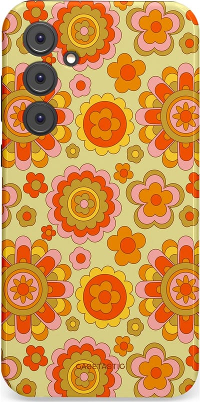 Casetastic Hoesje Geschikt voor Samsung A35 - Stijlvolle Beschermende Duo-layer Case - Retro Oranje Bloemen