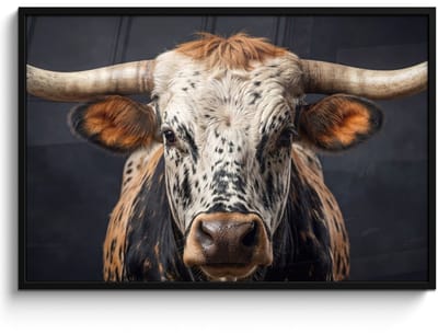 Poster in lijst - Fotolijst 120x80 cm - Posters - Stier - Kleurrijk - Hoorns - Posterlijst zwart - Decoratie - Wanddecoratie woonkamer - Muurdecoratie slaapkamer