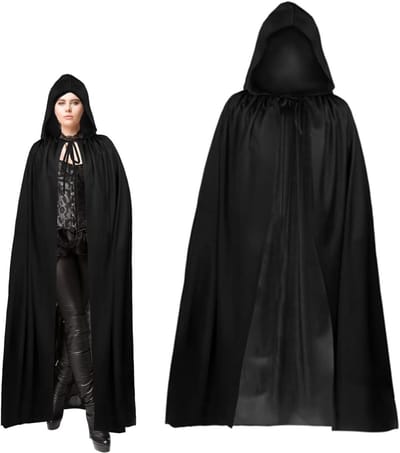 Zwarte Cape met Kap voor Halloween, Vampier Kostuum, Lang Kostuum voor Cosplay en Feestjes, 170 cm