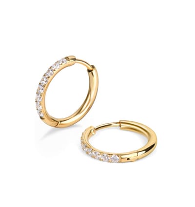 Shiny oorringen met steentjes 10mm | Stainless Steel Goud