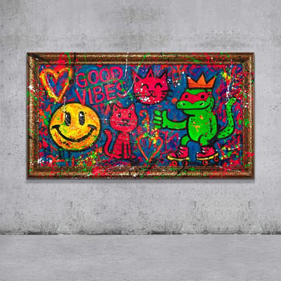 Canvas schilderij groot handgeschilderd skeelers en vreugde vrolijk – YS-Art Gallery – Vrolijke wanddecoratie voor woonkamer – Modern schilderij voor hal en kantoor