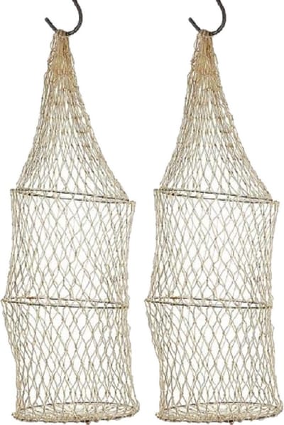 Decoratie visnet - 2x stuks - met 3 ringen - 16 x 48 cm - vissers fuik - Siernet - nautisch net - maritiem decornet - netfuik