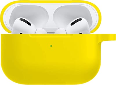 Hoesje - Geschikt voor Apple Airpods Pro - met Clip - Siliconen Hoes - Silicone Case Cover - Geel