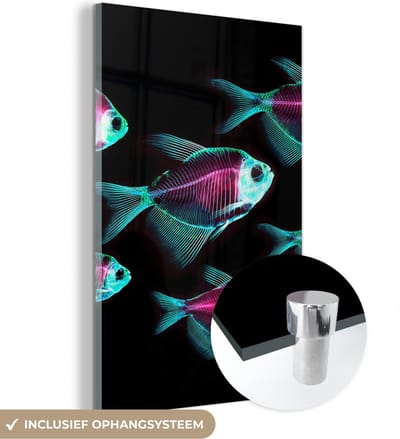 MuchoWow® Glasschilderij 120x180 cm - Schilderij acrylglas - Vis - Paars - Blauw - Foto op glas - Schilderijen