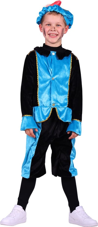 Kinder Pietenkostuum Santander turquoise-zwart - Maat 116/128 - Piet kostuum kinderen
