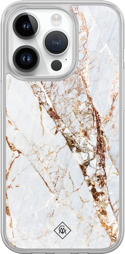 Casimoda® hoesje - Geschikt voor iPhone 14 Pro - Marmer Goud - 2-in-1 case - Schokbestendig - Marble design - Verhoogde randen - Goudkleurig, Transparant