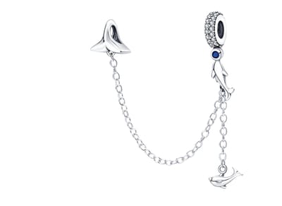 Fler® | Bedel | Past op populaire bedel armbanden (standaard-3mm) | armbandbedel | Veiligheidsketting | Vakantie bedel | Reizen Charm | Dolfijnen | Zwemmen | Bedelstopper | Hangbedel | 925 Sterling Zilver | Zirkonia | Blauw | Valentijn kado