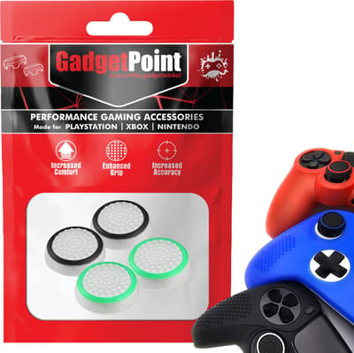 Gadgetpoint - Thumb Grips voor PlayStation, PS5, Xbox X/S, One & Switch Pro Controller - Gaming Thumbgrips - Performance Anti-Slip Thumbsticks - Bescherming Accessoires - Wit Zwart en Wit Groen