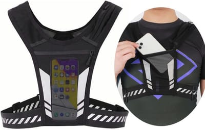 Famanu – Licht reflecterend loopvest - reflecterende mobiele telefoon tas - lichte borstzak voor telefoon - drinkvest - hardlopen - joggen - fietsen