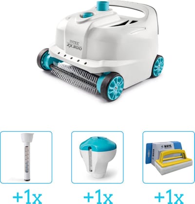 Zwembadonderhoud - Intex Zwembad stofzuiger Deluxe ZX300 - Automatisch - 28005 inclusief Thermometer - Chloordrijver en Scrubborstel - 4-delig - Geschikt voor alle type zwembaden - Zwembadstofzuiger