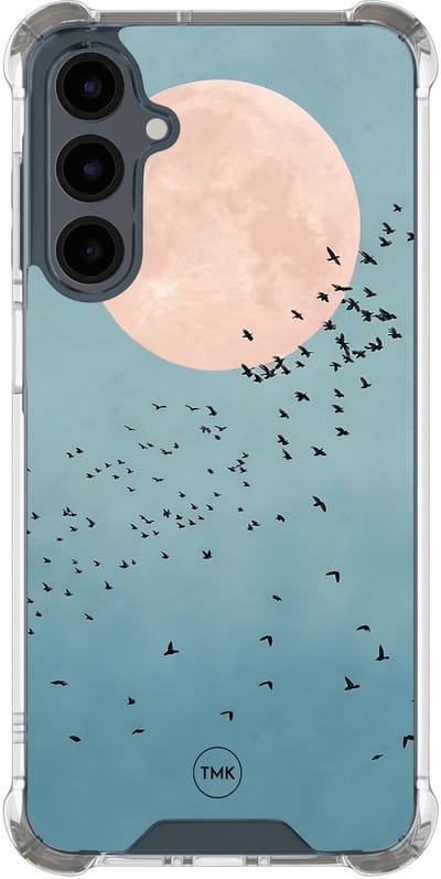 Shockproof hoesje geschikt voor Samsung Galaxy A16 - Moon birds - Schokbestendig - Verhoogde randen - TPU case - Extra Sterke Back Cover - Print - Transparant, Blauw