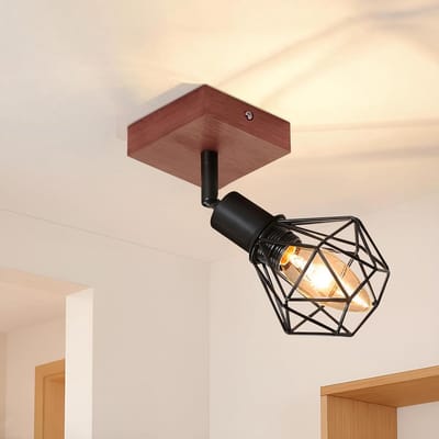 Glitzerlife - Plafondspot Plafondlamp - draaibaar en kantelbaar - 1xE14 fitting - opbouwspots - dimbaar - metaal en hout - Ø11cm - zwart