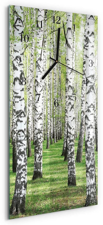Tulup Wandklok - Berk Klok Glas Met Opdruk - 30x60 cm - Groente Moderne Wandklok Glas - Zwarte Handen - Rechthoekige Wandklok - Wandklok Glas Decoratie - Gekleurde Glazen Klok