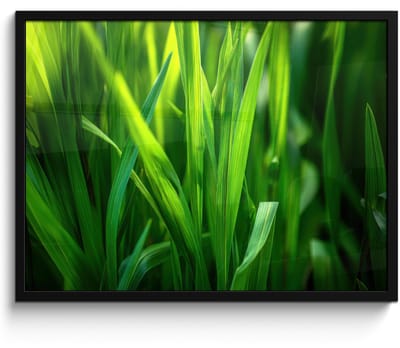 Poster in lijst - Fotolijst 80x60 cm - Posters - Grassprieten - Lichtinval - Groen - Posterlijst zwart - Decoratie - Wanddecoratie woonkamer - Muurdecoratie slaapkamer