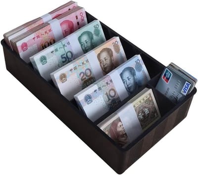 Kassalade Geldteller - Geldkist Muntenlade - Contant Geld Sorteren - Verstelbare Vakken - 30x175x65cm - Zwart