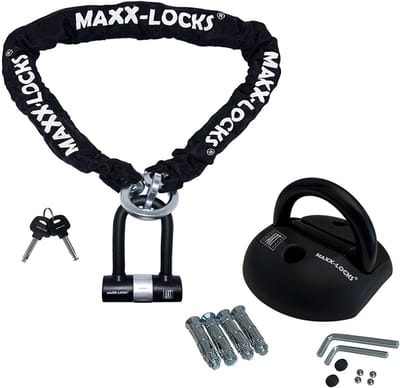 Maxx-Locks Tirau Art 4 Motorslot / Scooterslot + ART 4 Muuranker - Kettingslot met Loop en Beugelslot - Art Gekeurd Slot voor Motor en Scooter & Brommer - 150 cm
