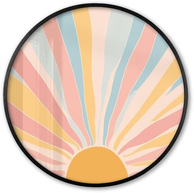Poster in lijst Rond - Fotolijst 60x60 cm - Posters - Illustratie - Zon - Pastelkleuren - Ronde posterlijst zwart - Decoratie - Wanddecoratie woonkamer - Muurdecoratie slaapkamer