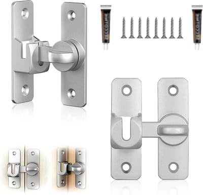Veilige schuifdeur sloten, 2 paar deur sloten voor 90/180 graden schuifdeuren, aluminium legering met schroeven en lijm voor slaapkamer en badkamer