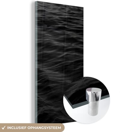 MuchoWow® Glasschilderij 60x120 cm - Schilderij acrylglas - Golven - Water - Zwart - Wit - Foto op glas - Schilderijen