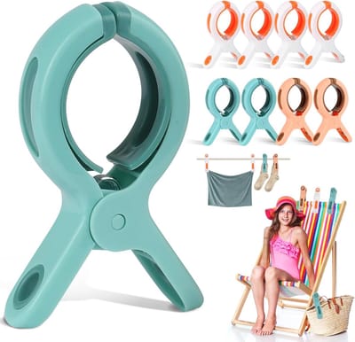 Set van 8 Grote Handdoek Klemmen - Winddichte Klemmen voor Stranden, Ligstoelen en Wasgoed, Ideaal voor Badhanddoeken en Dikke Kleding