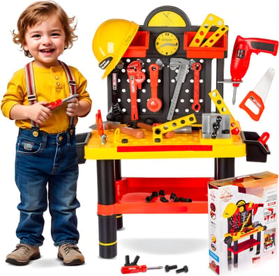 DnA® Kinderspeelgoed - Houten Speelgoed - Werkbank Kinderen - Werkbank Speelgoed - Veelkleurig - 33cm x 58cm x 68cm