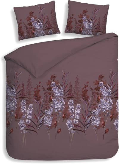 Heckettlane Dekbedovertrek Mino - Bedlinnen met Bloemen print - 200x200-220 cm - Tweepersoons - Paars - Dekbedovertrek van 100% Katoen-Flanel