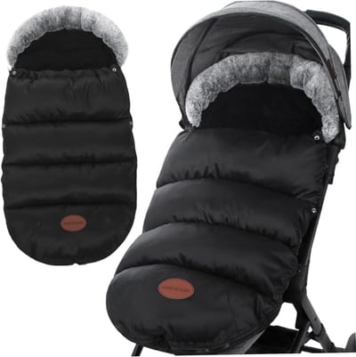 Kinderwagen Voetenzak - Wandelwagen Deksel - Winterse Uitjes - Verdikt Fleece Gevoerd - 89 x 35 cm - Zwart