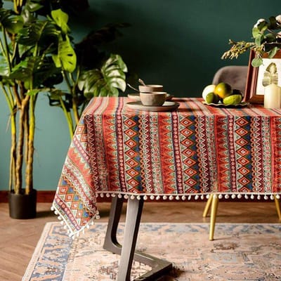 Boheemse Ronde Rechthoekige Kersttafelkleed Geometrie Ruit Zachte Stoffen Tafelkleed Banket Voor Thee 90cm X 90cm