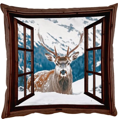 Sierkussens - Kussentjes Woonkamer - 50x50 cm - Hert - Landschap - Winter - Natuur - Dieren - Doorkijk - Bergen