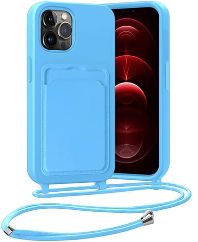 Hoesje Geschikt voor iPhone 13 Pro Hoesje Met Telefoonketting Pasjeshouder Case Koord - Hoesje Geschikt voor iPhone 13 Pro Hoes Met Kaarthouder - Lichtblauw