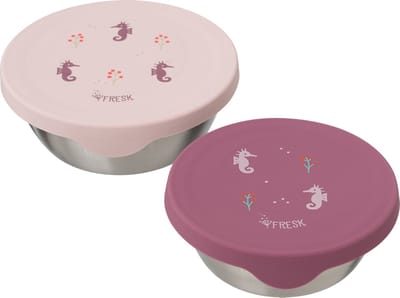 Fresk Snackbox voor Kinderen - 2 stuks - RVS Snackdoos - Vaatwasserbestendige Bewaarbakjes - Fruitbakje School - Vershoudbakjes - Fruitbox - Roze - Seahorse