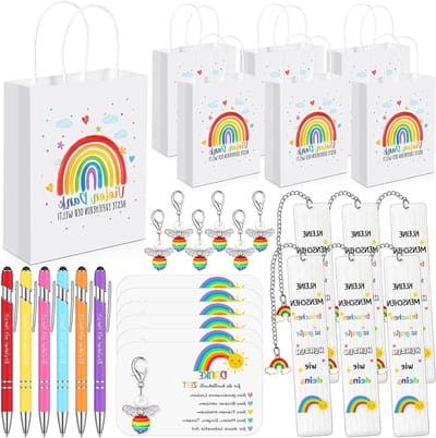 30 Stuks Afscheidsgeschenken voor Educators met Papierzakken, Sleutelhangers, Boekenleggers en Kleurpotloden voor Kleuterschool
