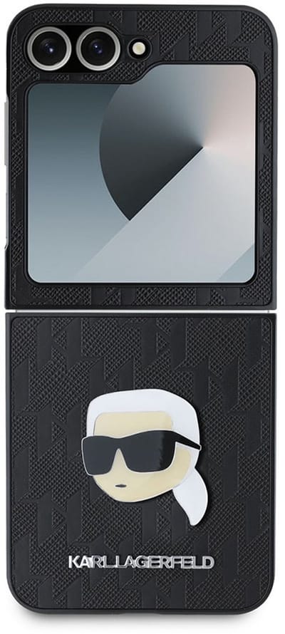 Karl Lagerfeld, Hoesje geschikt voor Galaxy Z Flip 6 - Saffiano Monogram Karl Head, Zwart