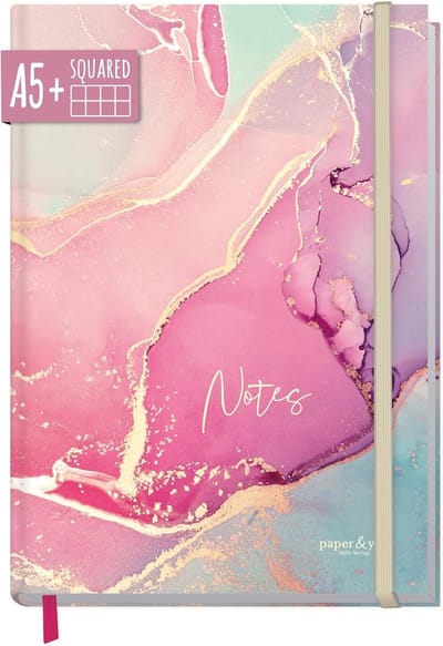 SnelShoppen - Notitieboek A5+ Geruit met Elastiek 'Silky Pink' - 156 Pagina's, Duurzaam Papier 100 g/m² voor Dagboek, Agenda, Journal, Notities en Cre