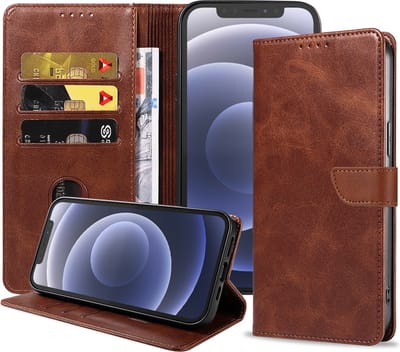 Geschikt voor iPhone 12/12 Pro Telefoonhoesje Kunstleer met Magnetisch lipje en Pasjeshouder Book Case met Klepje - Donkerbruin - Smartphonica geschikt voor iPhone 12;iPhone 12 Pro