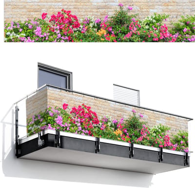 Balkonscherm 500x110 cm - Balkonposter Bloemen - Planten - Bladeren - Stenen - Balkon scherm decoratie - Balkonschermen - Balkondoek zonnescherm