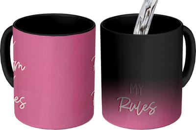 Magische Mok - Foto op Warmte Mokken - Koffiemok - Kinderen - Quotes - Roze - My room my rules - Magic Mok - Beker - 350 ML - Theemok - Mok met tekst