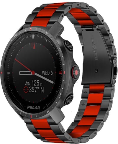 Strap-it Stalen schakel bandje - geschikt voor Polar Grit X / Grit X Pro / Vantage M / M2 / M3 / V3 - zwart/rood
