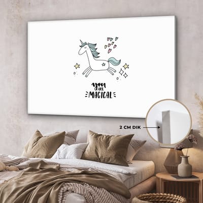 Schilderij voor kinderen - Wanddecoratie meisjes - Unicorn - Quotes - You are magical - Meisje - Kinderen - Kinderkamer decoratie - Canvas doek kids - 150x100 cm