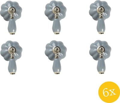 Clayre & Eef Deurknop set van 6 stuks 4x8x6 cm Grijs Keramiek Meubelknop