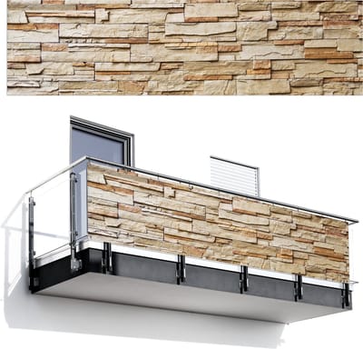 Balkonscherm 300x80 cm - Balkonposter Stenen - Beige - Bruin - Licht - Balkon scherm decoratie - Balkonschermen - Balkondoek zonnescherm