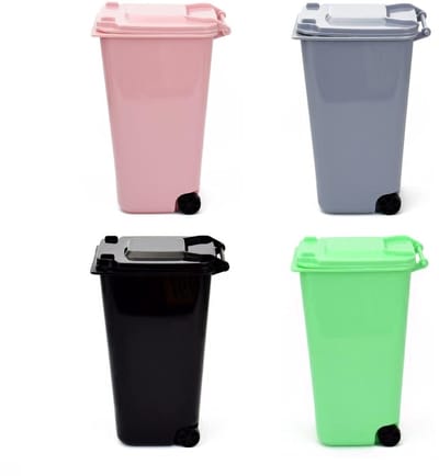 Mini Prullenbak - Kleine Afvalbak - Bureau Opruimen - Met Swing Top Deksel - 4 Stuks 650ml - Meerkleurig
