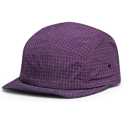 Casquette Sport Extérieur 5 Panneaux Nylon Léger Course à Pied Casquette de Baseball Casquette à Visière Plate à Carreaux Bleus Vintage Pour Voyage Randonnée 56-58cm