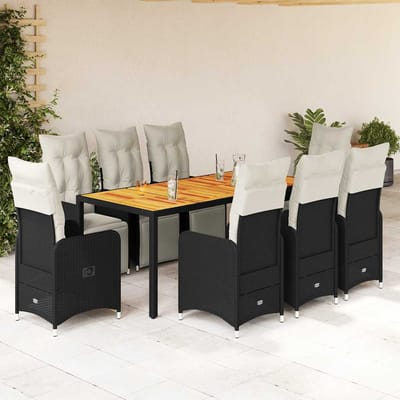 vidaXL - 9-delige - Bistroset - met - kussens - poly - rattan - zwart