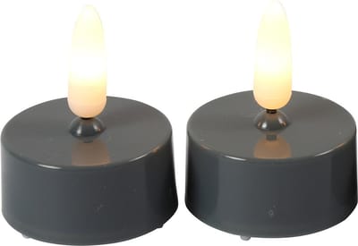 Countryfield LED theelichtjes/waxinelichtjes - 2x st - grijs - met timer - warm wit