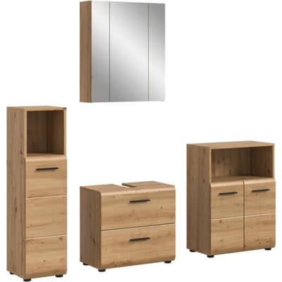 Badcombinatie Artisan Oak - 4-delige set met spiegelkast en hoge kast - 180x185x30cm